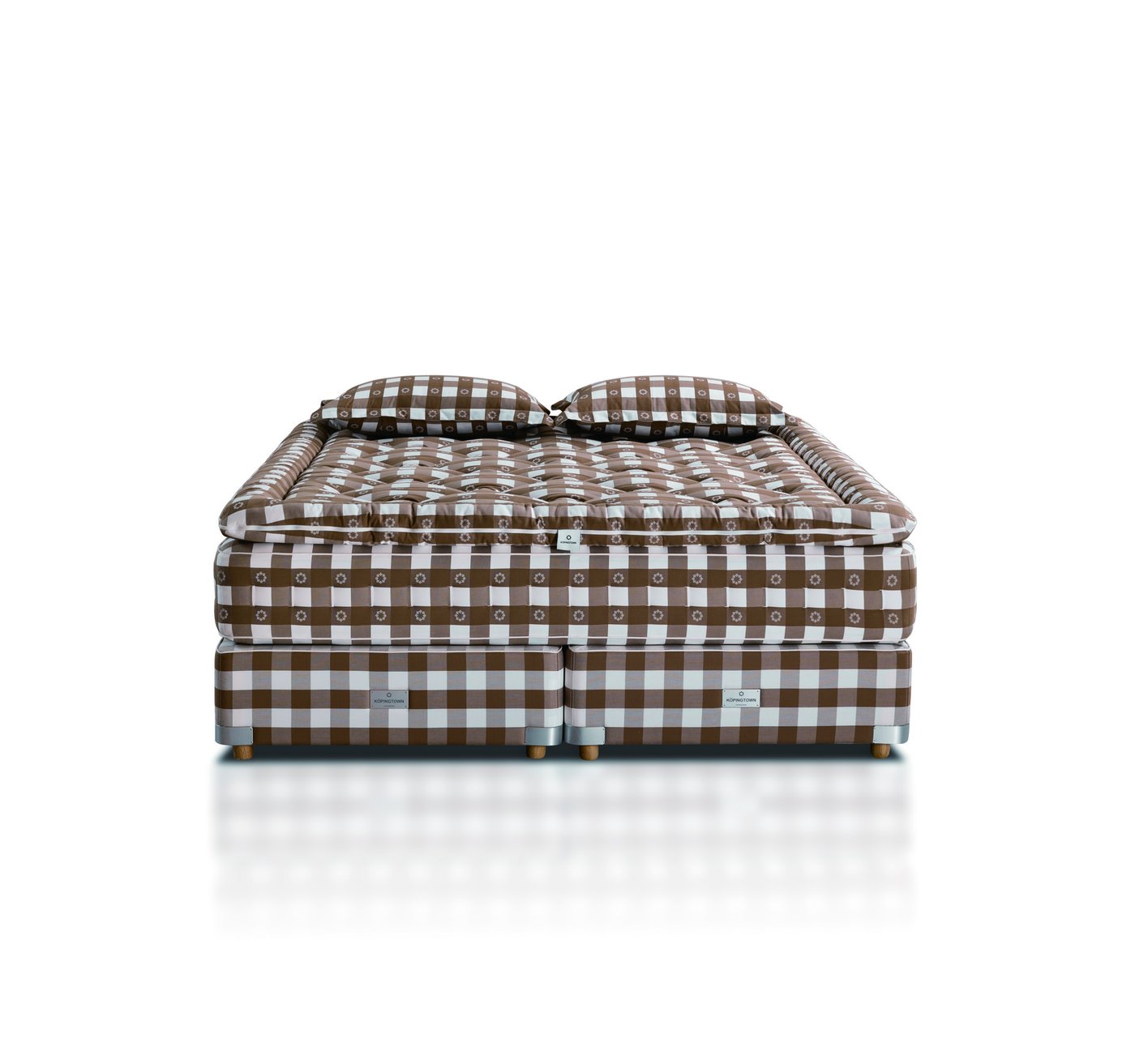 Imperial Pivot handcrafted mattress and divan base in coffee-check fabric