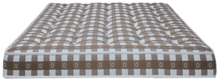Tatami low-profile handcrafted mattress in coffee-check fabric