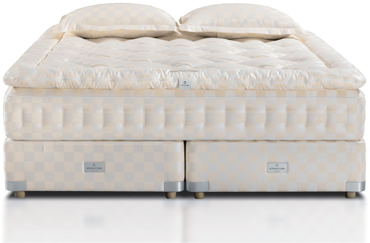 Cloud Brocade topper-system handcrafted mattress in champagne Tencel check with divan base