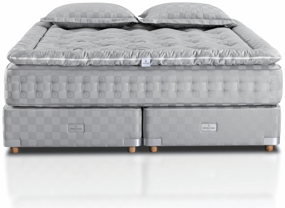 Stardust Ink topper-system handcrafted mattress in silver-grey check with divan base