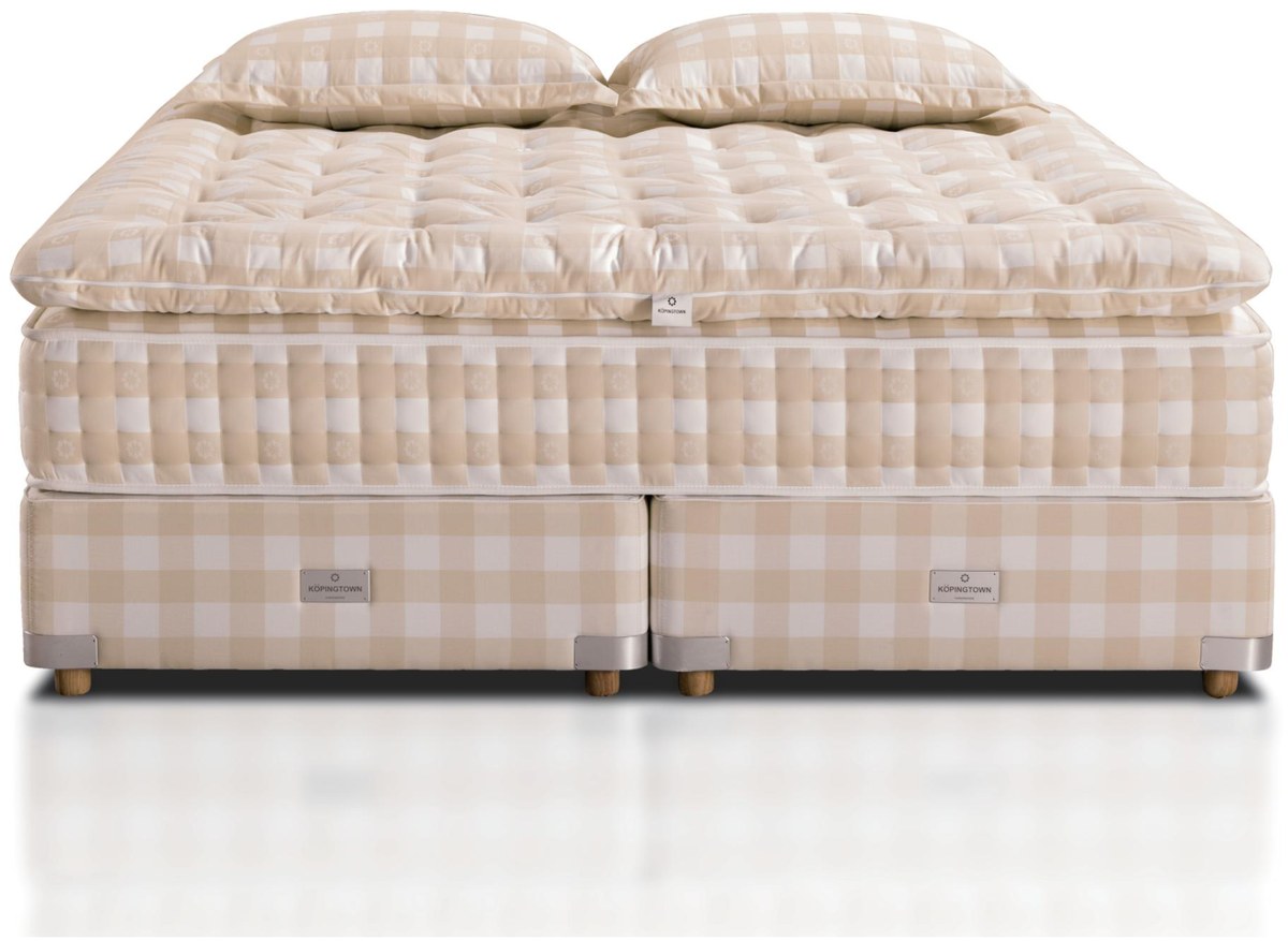 Jadeite topper-system handcrafted mattress in beige check with divan base