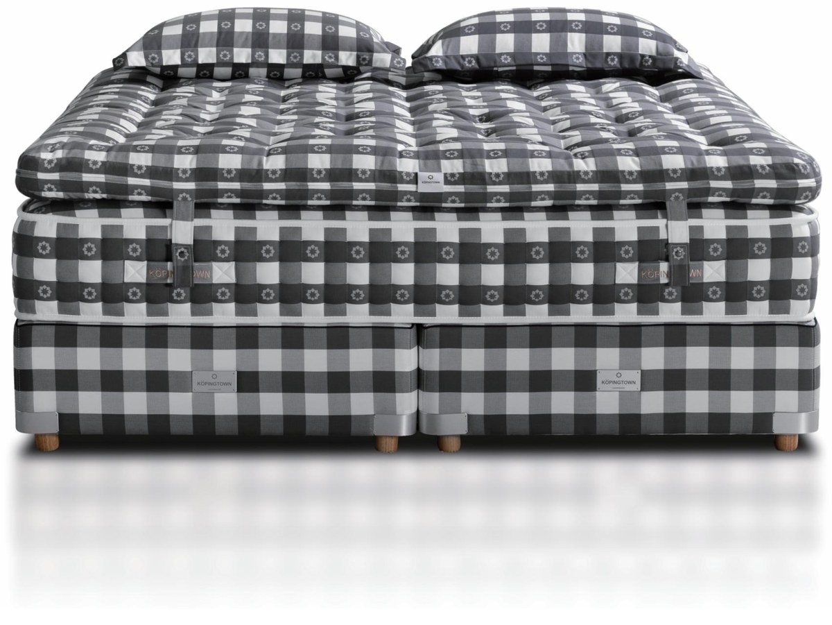Rainy Glen topper-system handcrafted mattress in iron-grey check with divan base