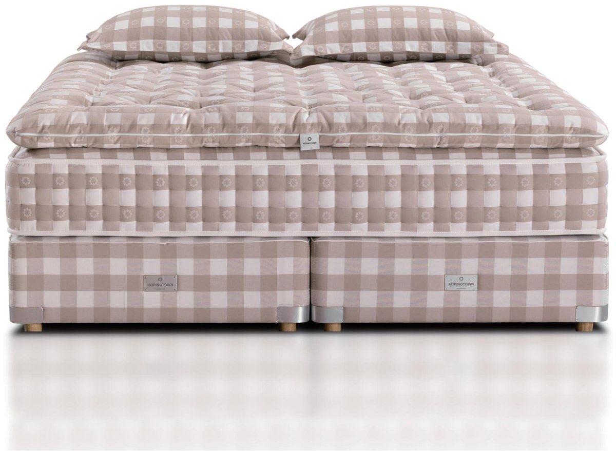 Hazy Aura topper-system handcrafted mattress in warm ginkgo check with divan base