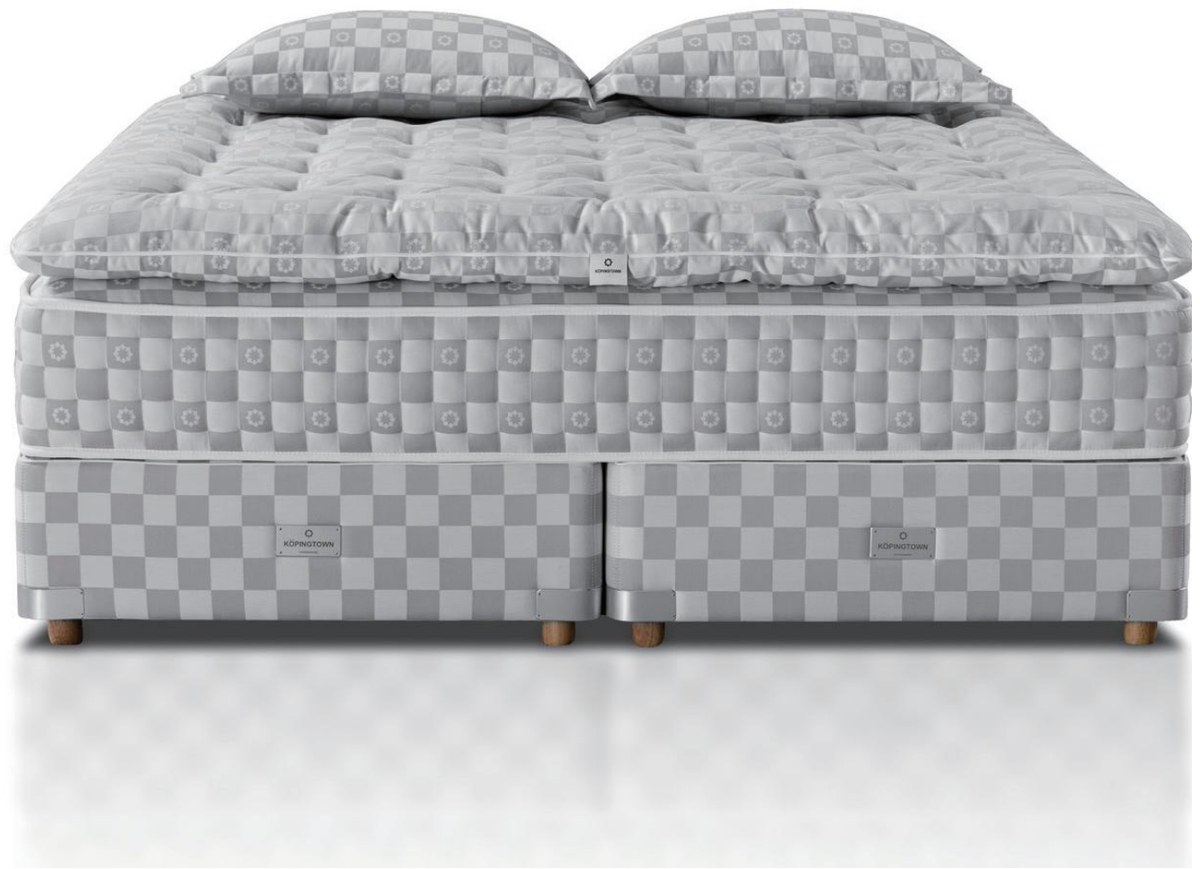 Cloud Canopy topper-system handcrafted mattress in grey-white check with divan base