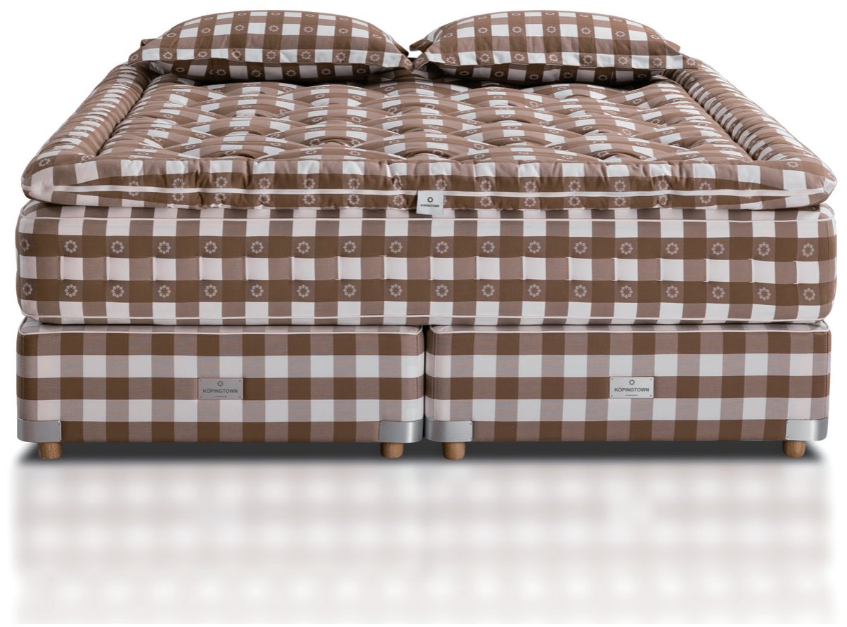 Imperial Pivot B two-tier handcrafted mattress in coffee check fabric with divan base