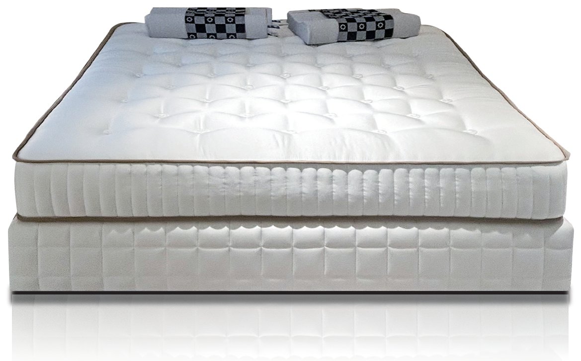 Woven Galaxy handcrafted mattress in white cotton ticking with apricot border