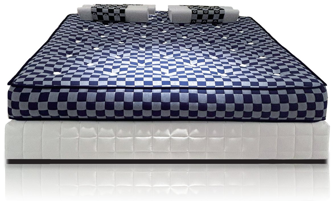 Flowing Light handcrafted mattress in blue-ice check cotton ticking