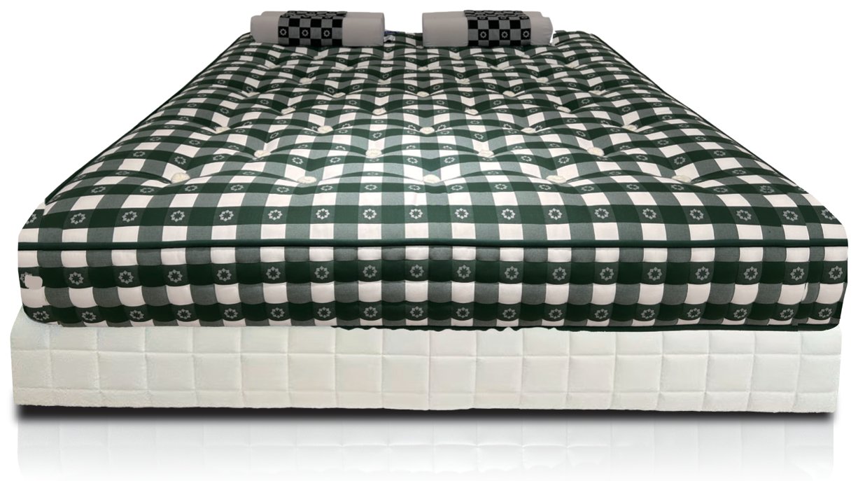 Woven Serenity handcrafted mattress in green-check cotton ticking