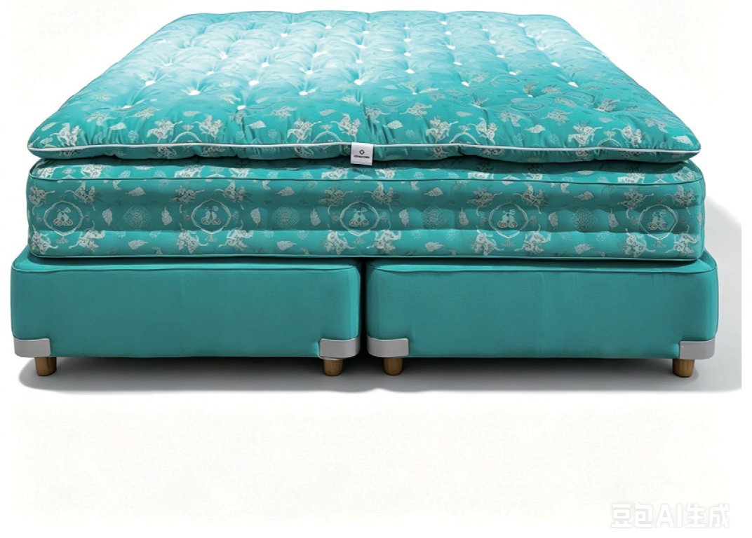 Golden Prosperity two-tier handcrafted mattress in teal lyocell with Monkey and Horse woven motif